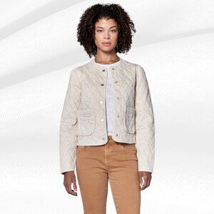 Dear John Kit Quilted Puff Sleeve Jacket Cream XS Cotton Blend Button Cropped